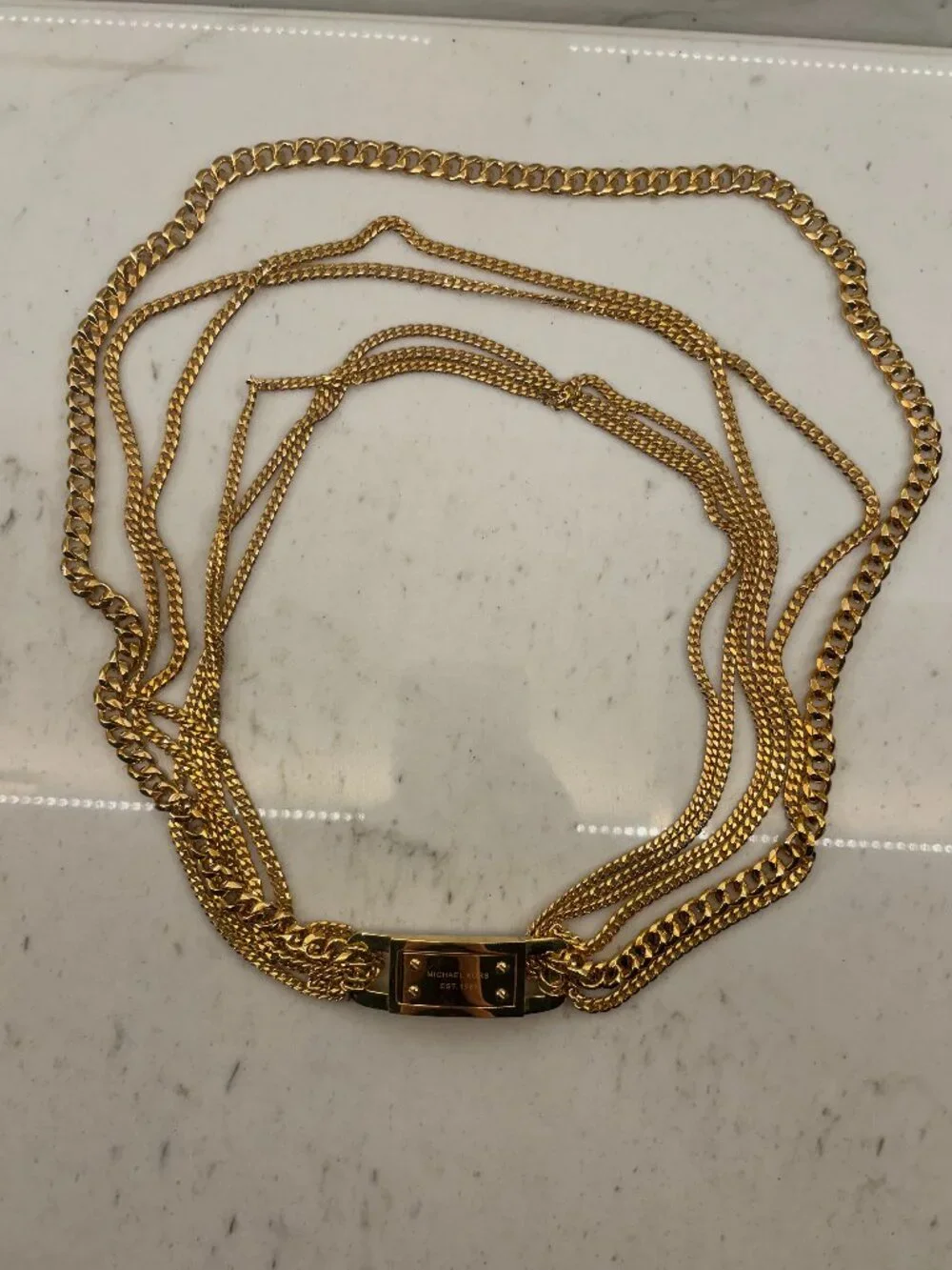 Michael Kors Multi Strand Chain Link Statement Necklace Gold MKJ2920 ID Bar